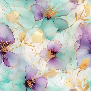 Venezia, Zelenkavofialkové květy (E)** (Polyesterový úplet Venezia)