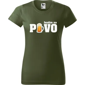 Dámské tričko Dámské tričko s potiskem Jezdím na pivo Barva trička: Khaki - 09, Velikost: S