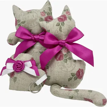 Dekorativní polštářek Kočka s levandulí - růžičky na režné Varianta: kočička, Dárkové balení: ne