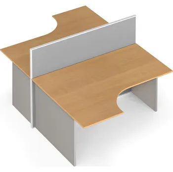 Psací stůl B2B Partner Rohový kancelářský stůl PRIMO s paravanem, nástěnka, 2 místa, šedá/buk