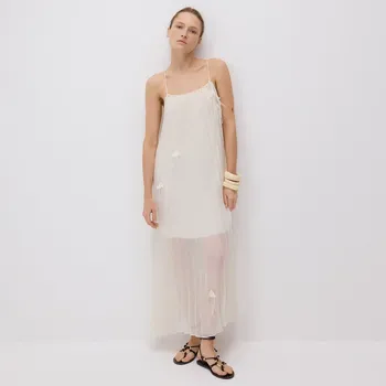 Dámské šaty Reserved - Šaty s květinovou aplikací - krémová - 505GE-01X - 505GE-01X-S