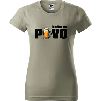 Dámské tričko s potiskem Jezdím na pivo Barva trička: Světlá khaki - 28, Velikost: S