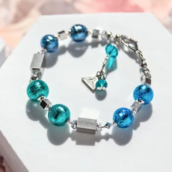 Náramek Lampglas Náramek Frost Bloom Blue s ryzím stříbrem v perlách Lampglas a chirurgickou ocelí