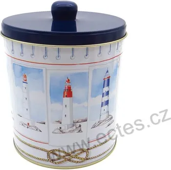 Dóza na potraviny LIGHTHOUSES plechová dóza barel 3339 barevné majáky a námořní lano