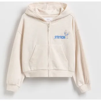 Dívčí mikina Reserved - Mikina s kapucí Lilo a Stitch - béžová - 566DB-08M - 566DB-08M-128