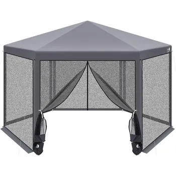 Zahradní stan Šestihranný zahradní pavilon 2x2x2x2,5 m se sítí proti hmyzu, šedý