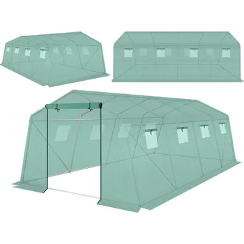 Skleník ZAHRADNÍ TUNELOVÝ SKLENÍK 300x600x200CM PE OCELOVÁ KONSTRUKCE ZELENÝ