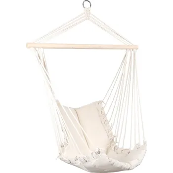 Houpací síť BRAZILSKÉ ZÁVĚSNÉ KŘESLO HAMAKA 100x50 CM NATURA S VŠITÝM POLŠTÁŘEM BÍLÉ