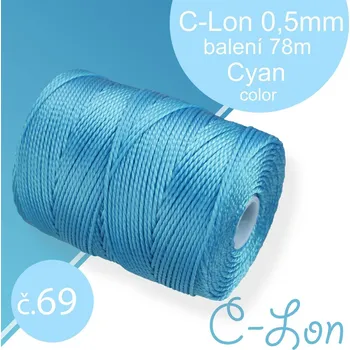 Nit Nylonová nit C-Lon pevná korálková nit. Barva 69 Cyan. Síla nitě 0,5mm. Balení 78m na cívce.