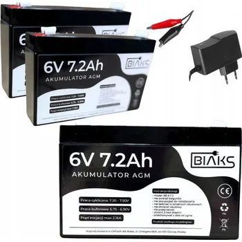 Záložní baterie 2x AGM 6V 7,2Ah Akumulátor BIAKS ( kapacita 7&nbsp;Ah ) s 12V nabíječkou PW CCTV