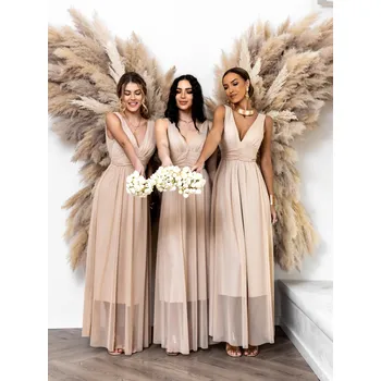 Dámské šaty Béžové dlouhé šaty ADRAS pro družičky Velikost: ONESIZE