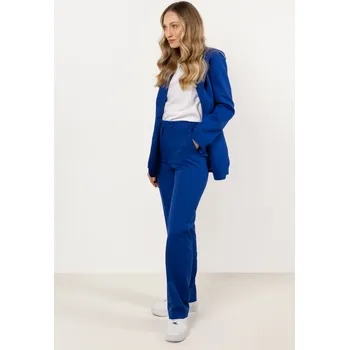 Dámské kalhoty Elegantní kalhoty s rovnými nohavicemi a záhyby A713 Barva: Modrá, Velikost: M