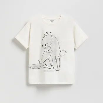 Dívčí tričko Reserved - Tričko Jak vycvičit draka - krémová - 559EX-01X - 559EX-01X-122