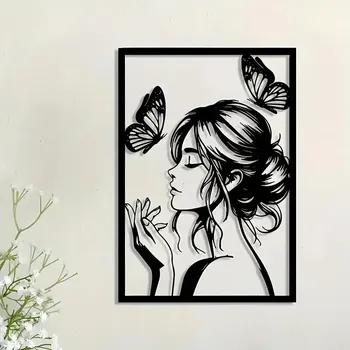 Obraz BAF Kovová dekorace na stěnu Dívka s motýly
