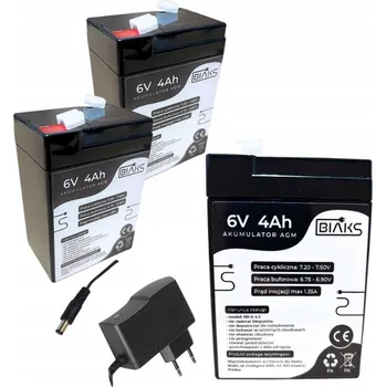 Záložní baterie 2x Akumulátor AGM 6V 4Ah BIAKS (rozměr jako 4.5Ah 5Ah) sada nabíječka 12V ZÁSTRČKA