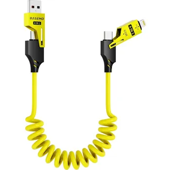 Datový kabel Flexibilní nabíjecí datový kabel na klíče 4v1 Lightning, USB-A a USB-C 65W 1,5m