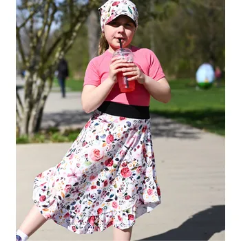 Dívčí sukně bílá bavlněná sukně s potiskem květů