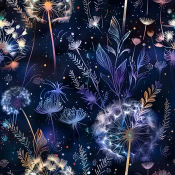 Silky, Odkvetlé pampelišky na tmavě modré (E)** (Lehká vzdušná šatovka)