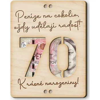 Dárková krabička FK Dřevěná obálka na peníze - Krásné narozeniny 70