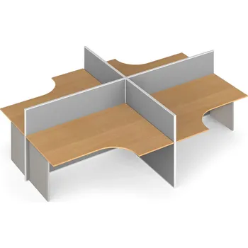 Psací stůl B2B Partner Rohový kancelářský stůl PRIMO s paravanem, otevřený, nástěnka, 4 místa, šedá/buk