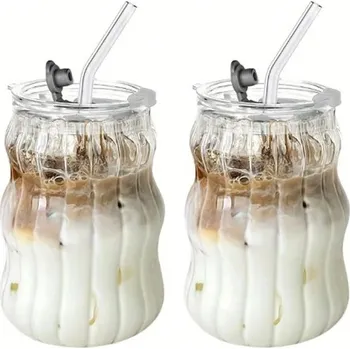 Pruhovaná čirá sklenice na kávu a čaj | skleněný hrnek, pohár - 2KS-B