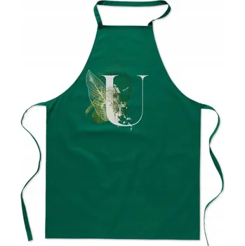 Kuchyňská zástěra KUCHYŇSKÁ ZÁSTĚRA s potiskem zelená S PÍSMENEM U jméno monogram Ula FA_390_z