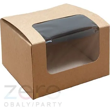 Jednorázové nádobí Krabice papírová 97x92x71 mm + okno - přírodní