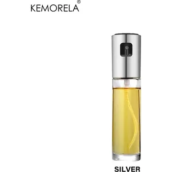 Nádoba na olej a ocet Sprej na olej do kuchyně s dávkovačem bez kapání | dávkovač oleje, skleněná láhev - Stříbro