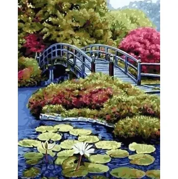 Diamantové malování Zakázková pro Diamantovani.cz Leknín a mostík (60x80)