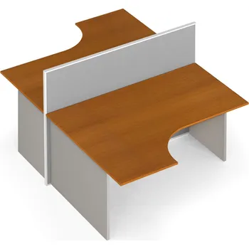 Psací stůl B2B Partner Rohový kancelářský stůl PRIMO s paravanem, nástěnka, 2 místa, šedá/třešeň