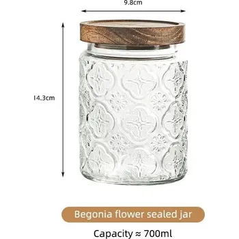 Dóza na potraviny Skleněná retro dóza s dřevěným víkem na potraviny | dóza, nádoba - Zelený