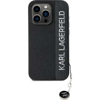 Karl Lagerfeld PU Saffiano Rhinestone Charm Zadní Kryt pro iPhone 15 Pro Černá Luxusní zadní kryt Karl Lagerfeld pro iPhone spojuje elegantní vzhled s praktickou ochranou. Stylový doplněk pro každého
