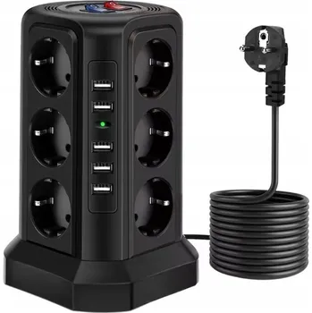 Napájecí kabel ZÁSUVKOVÁ LIŠTA PRODLUŽOVACÍ KABEL S PŘEPĚŤOVOU OCHRANOU 12 ZÁSUVEK + 5 USB PORTŮ