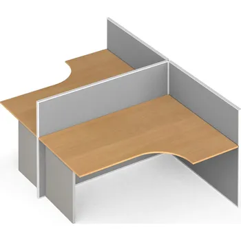 Psací stůl B2B Partner Rohový kancelářský stůl PRIMO s paravany, tvar T, nástěnka, 2 místa, šedá/buk