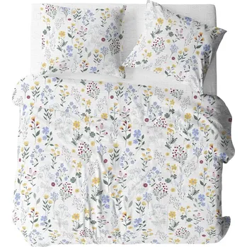 Povlečení Krepové povlečení 160x200 bílá žlutá modrá tyrkysová letní louka