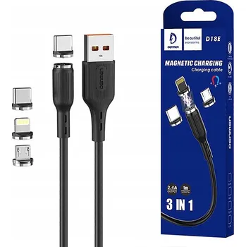 Datový kabel Kabel Denmen USB - USB-C / microUSB / Lightning, 1 m, černý
