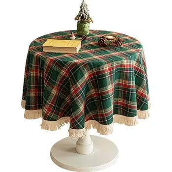 ubrus Klasický červeno zelený retro vánoční ubrus | ubrus, vánoční dekorace - Červená zelená mřížka , kruhový 120x120 cm