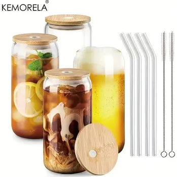 Skleněný hrnek na milkshake s víčkem a brčkem 550 ml | sklenice, hrnek - 4KS