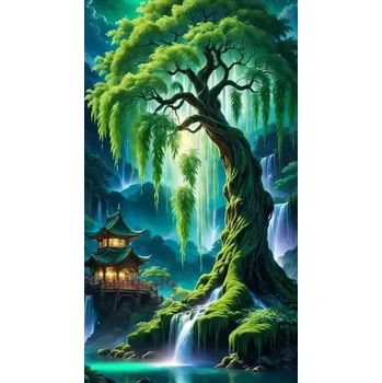 Diamantové malování Diamantové malování - Chrám v lese (85 x 45) + třpytivé kamínky
