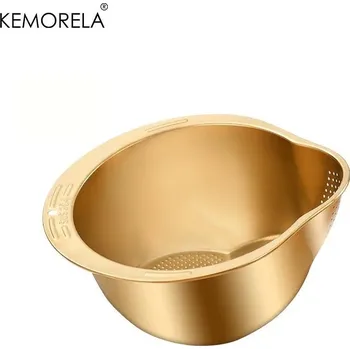 Cedník a síto Cedník na rýži a zeleninu nerezový s praktickou miskou | kuchyňský cedník, síto - Zlato