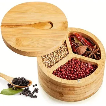 Dóza na potraviny Dřevěná dóza na koření s víčkem a lžičkou | dóza, kořenka - A-3