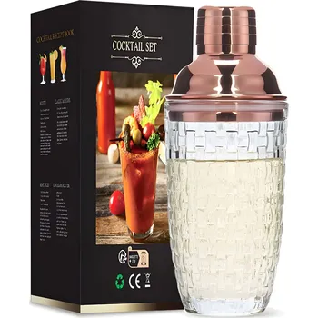 Shaker Skleněný šejkr na koktejly s víčkem | šejkr, barová sada - A-růžové zlato