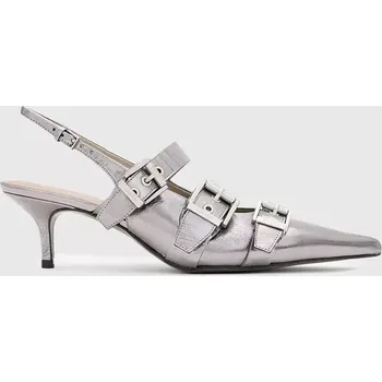 Dámské lodičky Kožené lodičky AllSaints Grace Buckle Heel stříbrná barva, W150FB SLV, EUR 38