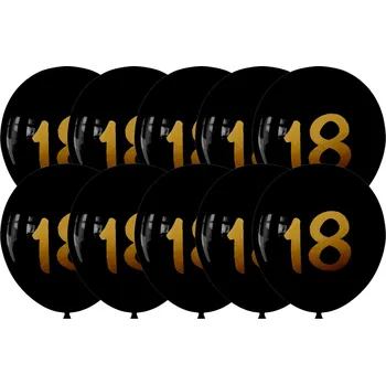 Balónek BALÓNKY Sada balónků 18 OSMNÁCTKA ČERNÁ ZLATÁ dekorace narozeniny 10 Ks