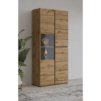 Obývací stěna Vysoká vitrína Cross - dub wotan / černá