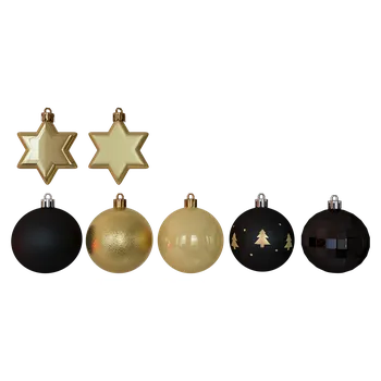Vánoční ozdoba Sada vánočních baněk, zlato-černá, plast, 35 ks
