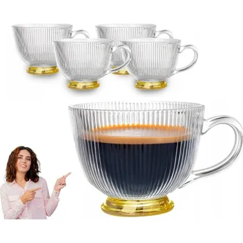 Sklenice Skleničky na sklenice na kávu na zlaté noze LUXITO STRIPS proužky 6 Ks