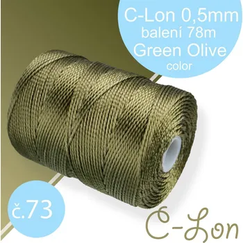 Nit Nylonová nit C-Lon pevná korálková nit. Barva 73 Green Olive. Síla nitě 0,5mm. Balení 78m na cívce.