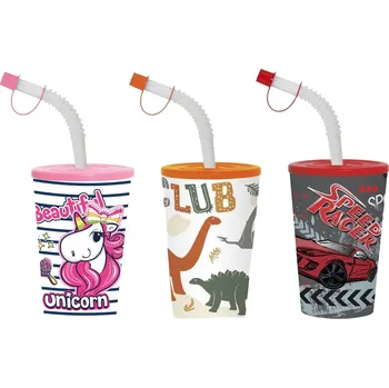 PROHOME - Pohár dětský se slámkou 340ml plastový různé barvy a motivy