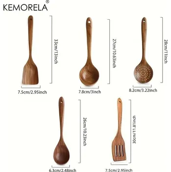 Sada kuchyňského náčiní Pětidílná sada na vaření z teakového dřeva | kuchyňské náčiní, dřevěné příbory - 5KS